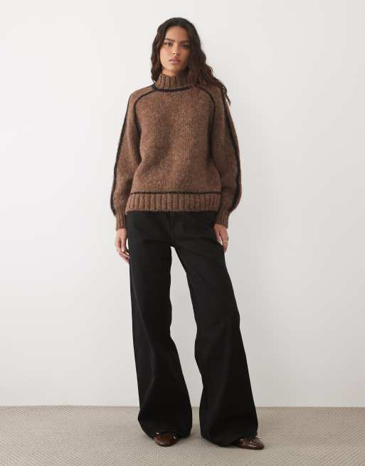 Vero Moda maglione a collo alto con impunture a contrasto in marrone chiaro, 4 di 4