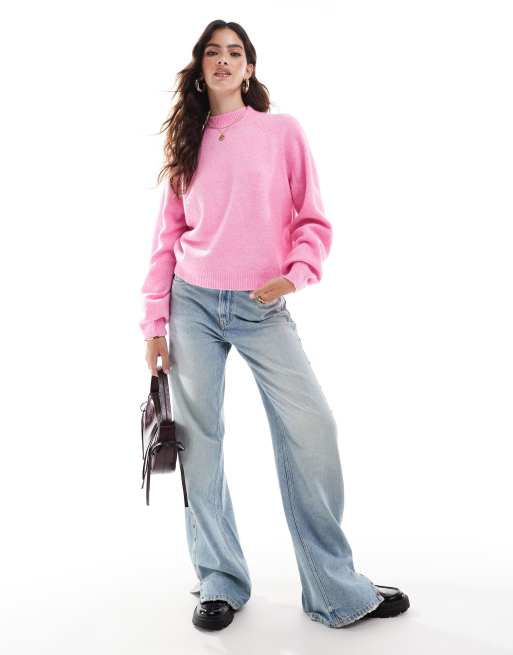 Vero Moda - Maglione accollato extra largo rosa mélange, 2 di 4