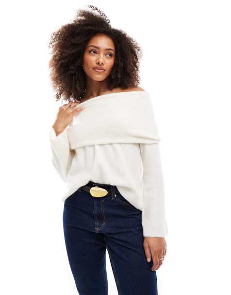 Vero Moda - Maglione ampio bianco neve mélange con spalle scoperte - view 1