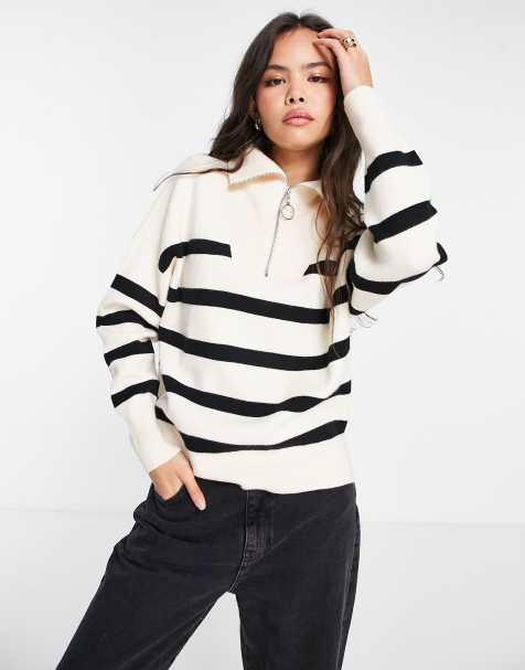 Vero Moda - Maglione bianco e nero a righe con zip - view 1