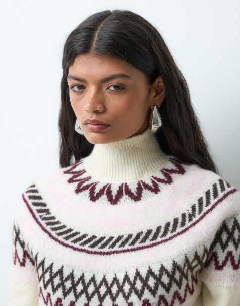Vero Moda maglione collo alto con motivo Fair Isle color crema - view 1