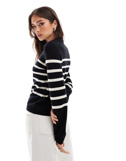 Vero Moda - Maglione girocollo nero con righe color crema, 2 di 4