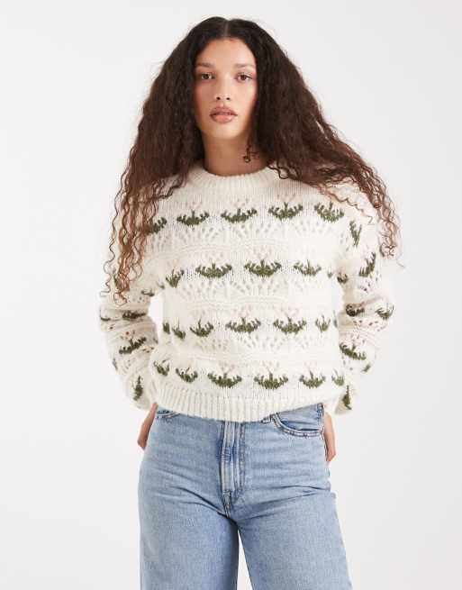 Vero Moda - Maglione lavorato color crema con motivo di tulipani