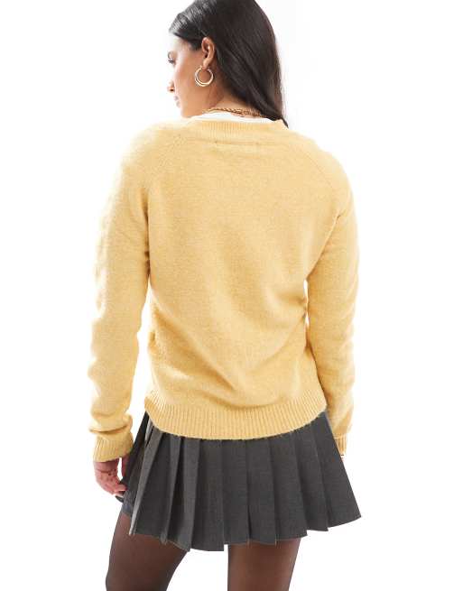 Vero Moda - Maglione lavorato giallo con scollo rotondo, 4 di 4