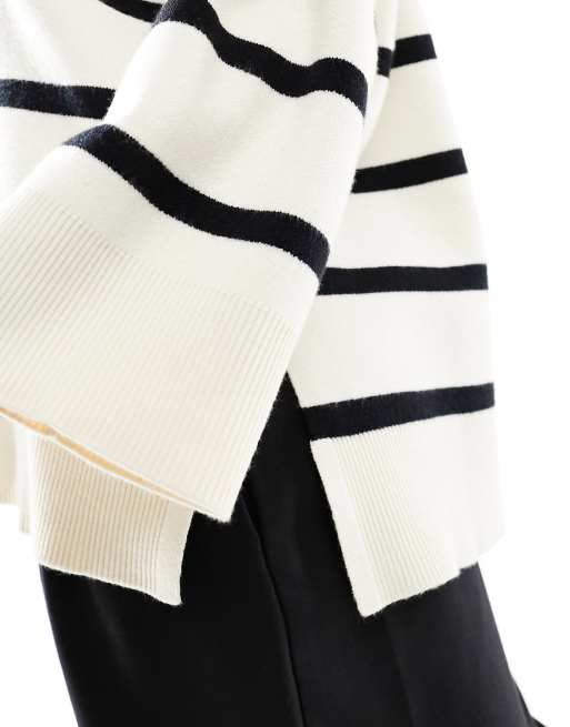 Vero Moda - Maglione morbido a righe bianche e nere con scollo a V, 2 di 4