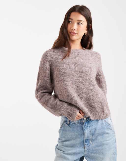 Vero Moda - Maglione morbido e soffice color fossile mélange con scollo rotondo