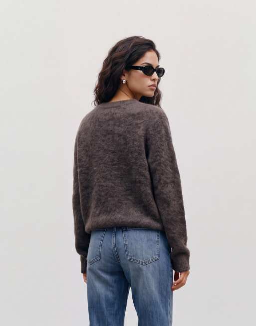 Vero Moda maglione morbido e soffice in maglia con scollo rotondo color marrone cioccolato, 4 di 5