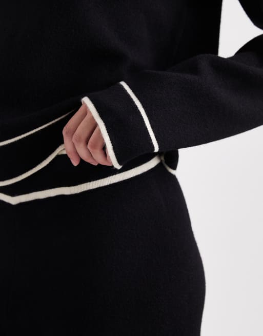 Vero Moda - Maglione nero con profili color panna a contrasto in coordinato, 3 di 4