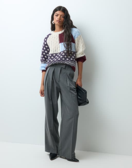 Vero Moda maglione oversize a maglia grossa patchwork bordeaux e azzurro, 2 di 5