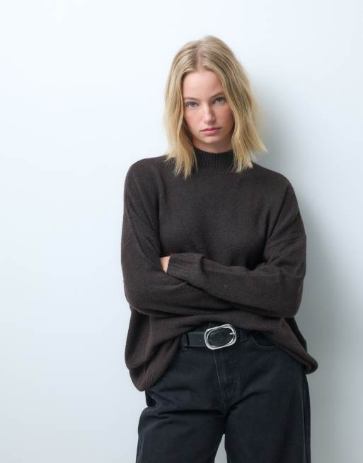 Vero Moda maglione oversize con collo a imbuto marrone cioccolato, 4 di 4
