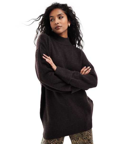Vero Moda - Maglione oversize con collo alto color cioccolato mélange - view 1