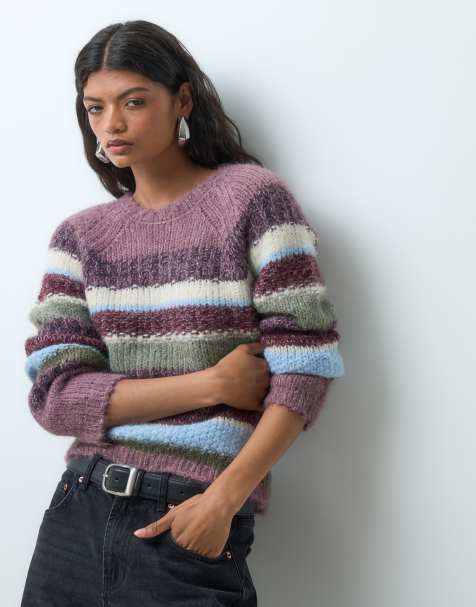 Vero Moda maglione oversize in maglia grossa a righe multicolori - view 1