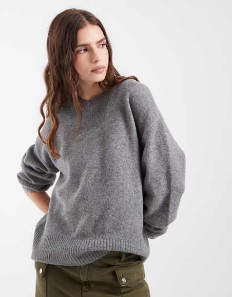 Vero Moda maglione oversize lavorato a maglia con scollo rotondo in grigio mélange medio - view 1