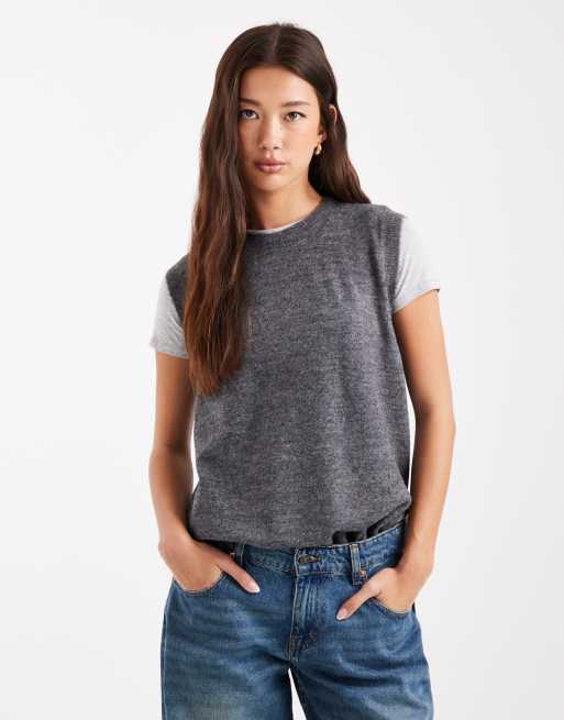 Vero Moda - Maglione senza maniche grigio mélange taglio lungo