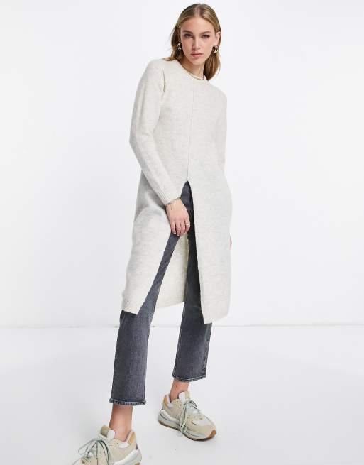 Vero Moda - Maglione taglio lungo color crema con spacco sul fondo