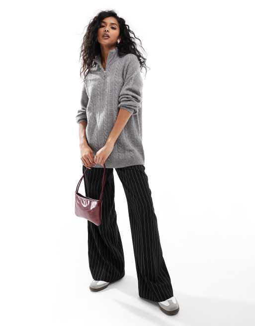 Vero Moda - Maglione taglio lungo grigio medio mélange con zip sul davanti, 2 di 4