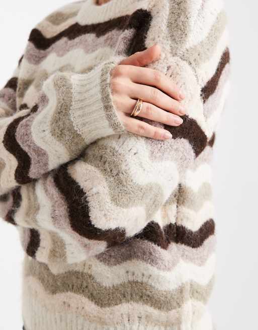 Vero Moda - Maglione tonalità neutra a righe multicolore con maniche voluminose, 3 di 4