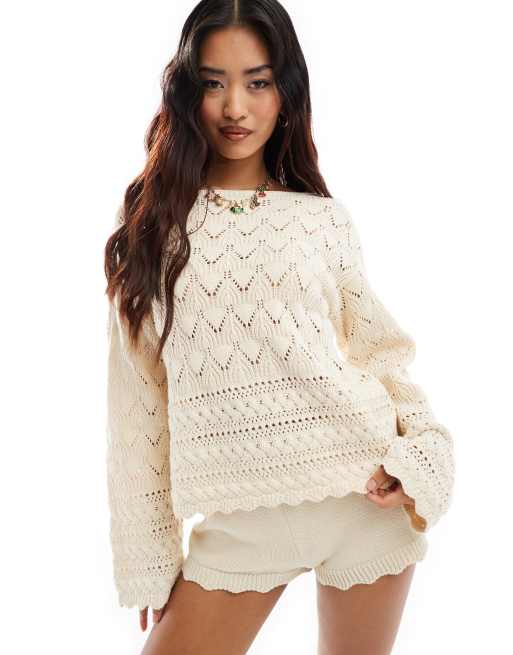 Vero Moda - Maglione traforato color crema