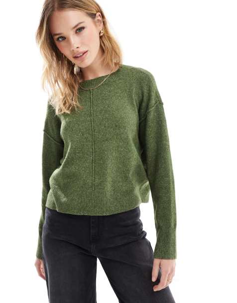 Vero Moda - Maglione verde scuro mélange con cuciture a vista - view 1