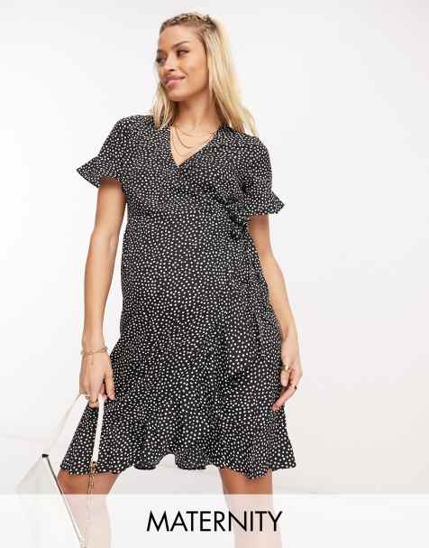 Vero Moda – Mammakläder – Svart prickig miniklänning i omlottdesign - view 1