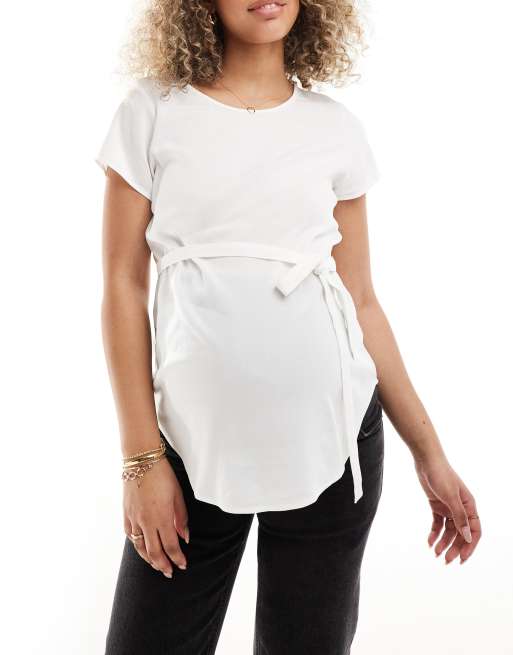 Vero Moda – Mammakläder – Vit vävd t-shirt