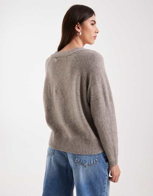 Vero Moda - Månestensgrå cardigan i strik med firkantet pasform og lommer, 4 af 4