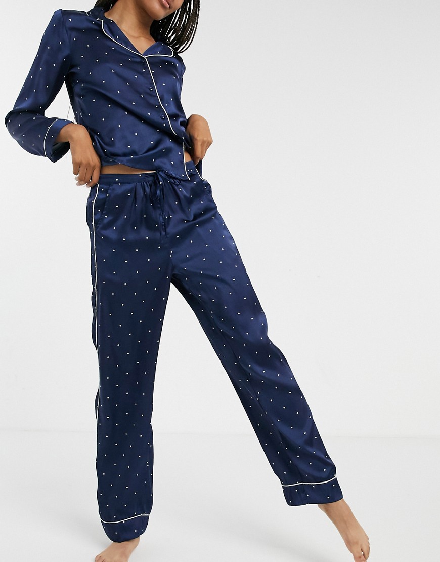 Vero Moda – Marinblå prickig pyjamas i satin