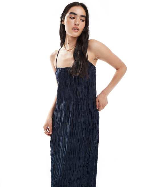 Vero Moda - Marineblå cami-maxikjole med plisseringer, 3 af 4