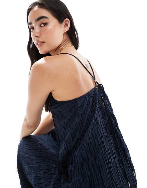 Vero Moda - Marineblå cami-maxikjole med plisseringer, 4 af 4