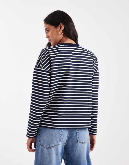 Vero Moda - Marineblå- og hvidstribet oversized T-shirt med lange ærmer, 2 af 4