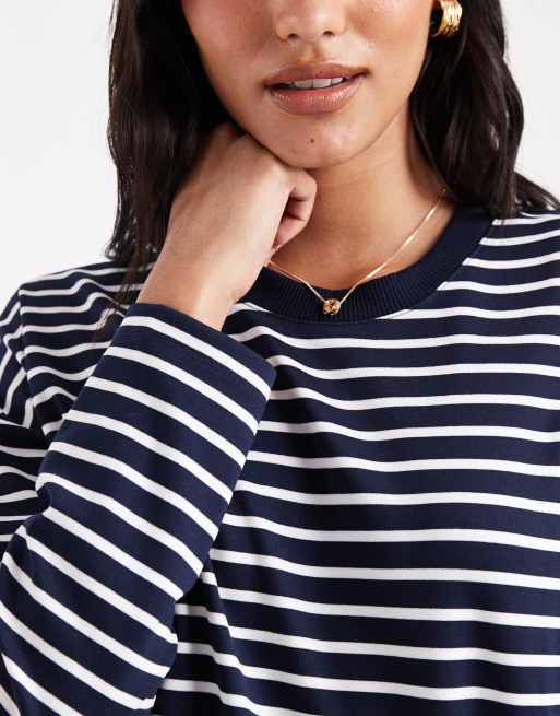 Vero Moda - Marineblå- og hvidstribet oversized T-shirt med lange ærmer, 4 af 4