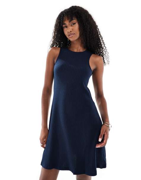 Vero Moda - Marineblå ribstrikket racer-minikjole - view 1