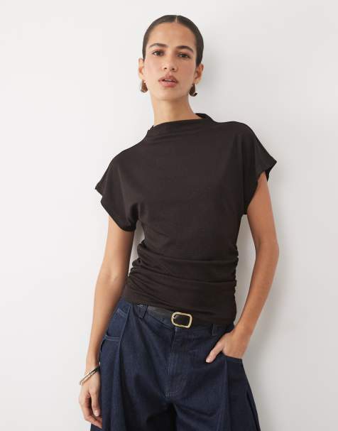 Vero Moda marszczony top z krótkim rękawem w kolorze czekoladowego brązu - view 1