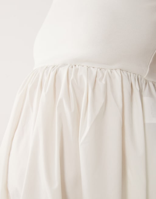 Vero Moda Maternity ärmlös midiklänning med vävd kjol i vitt, 3 av 4