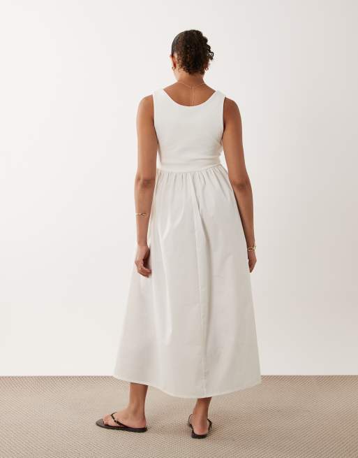 Vero Moda Maternity ärmlös midiklänning med vävd kjol i vitt, 4 av 4