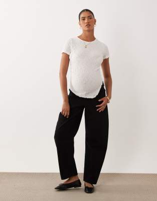 Vero Moda Maternity Asymmetric Ruched Detailing Crinkle Textured Top In White