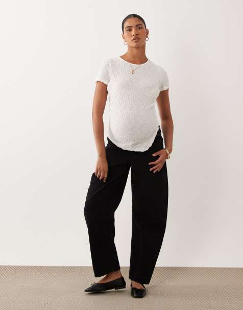 Vero Moda Maternity asymmetric ruched detailing crinkle textured top in white - view 1