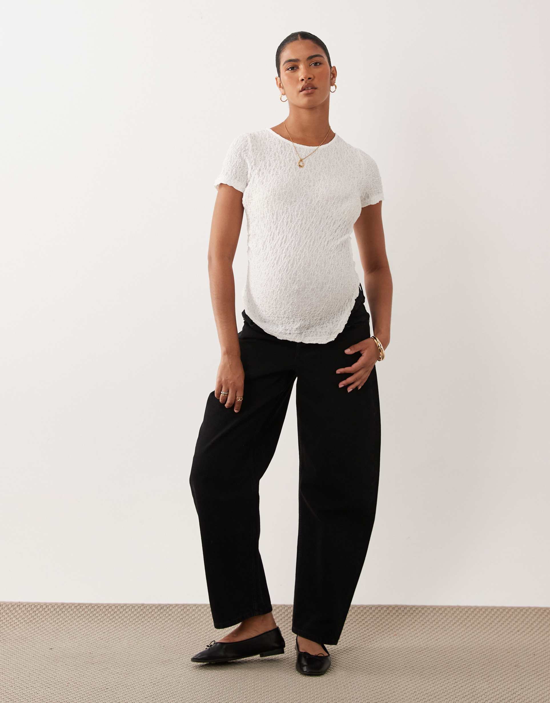 vero moda maternity asymmetric ruched detailing crinkle textured top in white