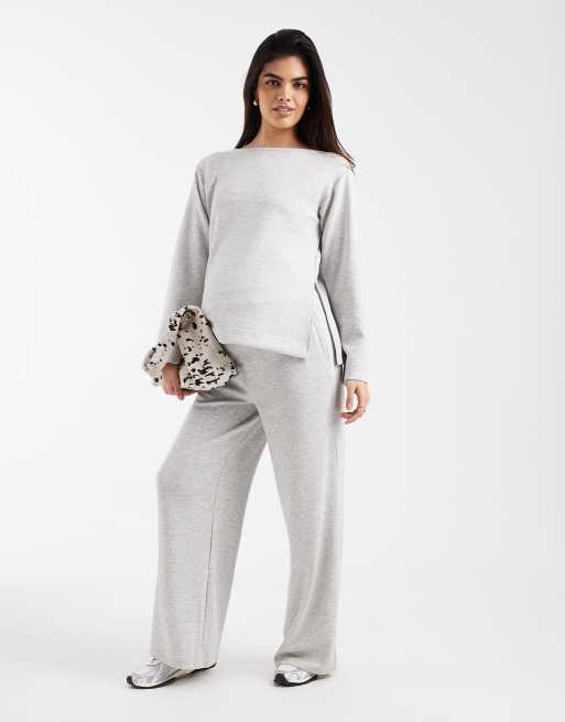 Vero Moda Maternity boat neck long sleeve top co-ord in light grey, 2 of 4