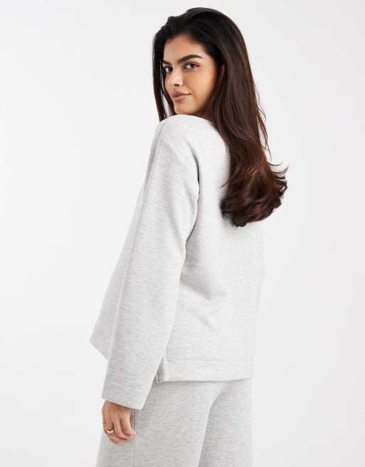 Vero Moda Maternity boat neck long sleeve top co-ord in light grey, 3 of 4