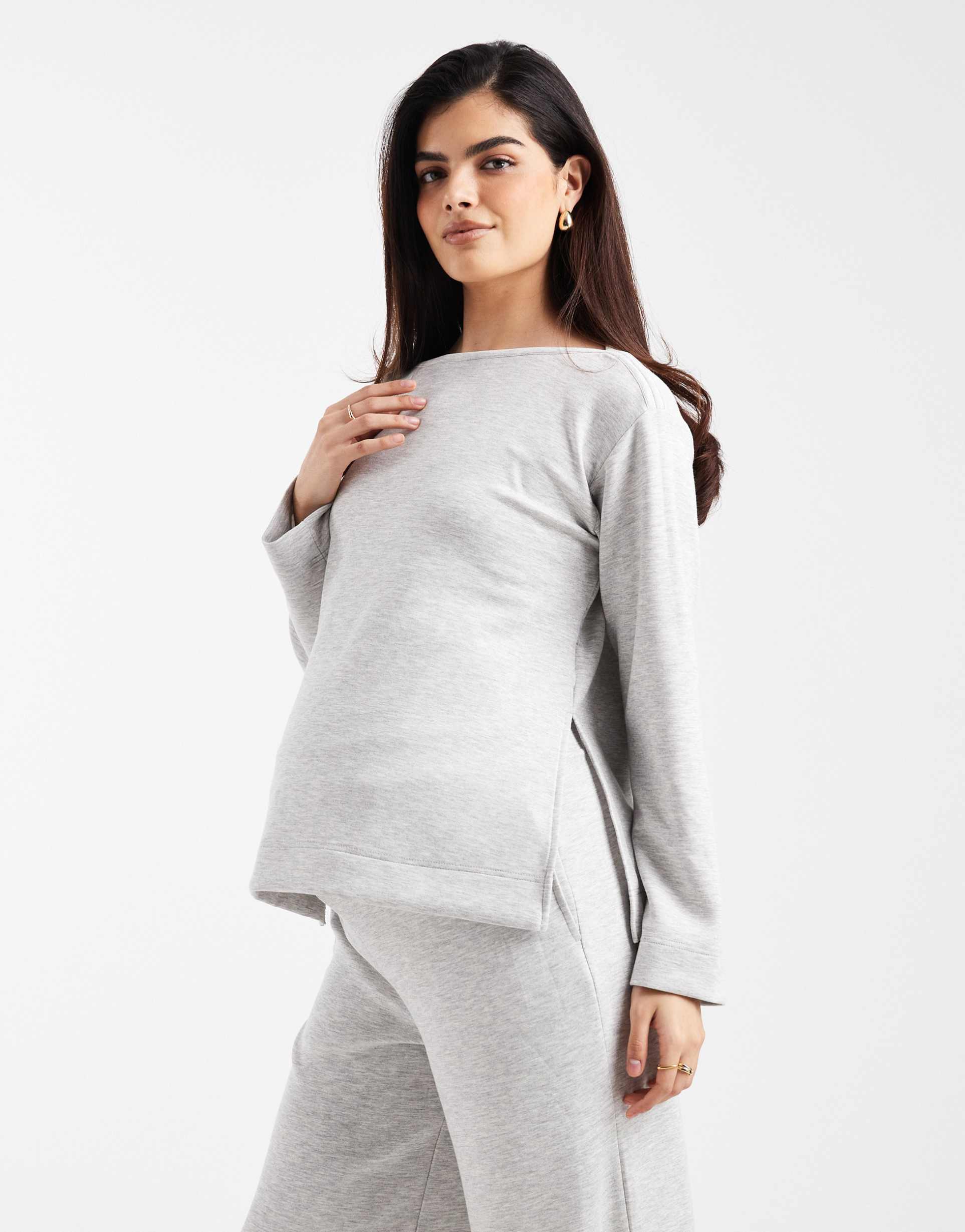 vero moda maternity boat neck long sleeve top in light gray - part of a set