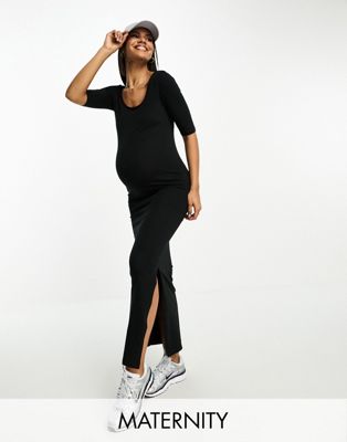 Vero Moda Maternity bodycon midi dress with side splits in black