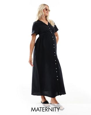 Vero Moda Maternity Buttondown Midi Dress In Black