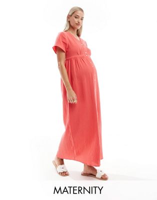 Vero Moda Maternity Buttondown Midi Dress In Poppy Red