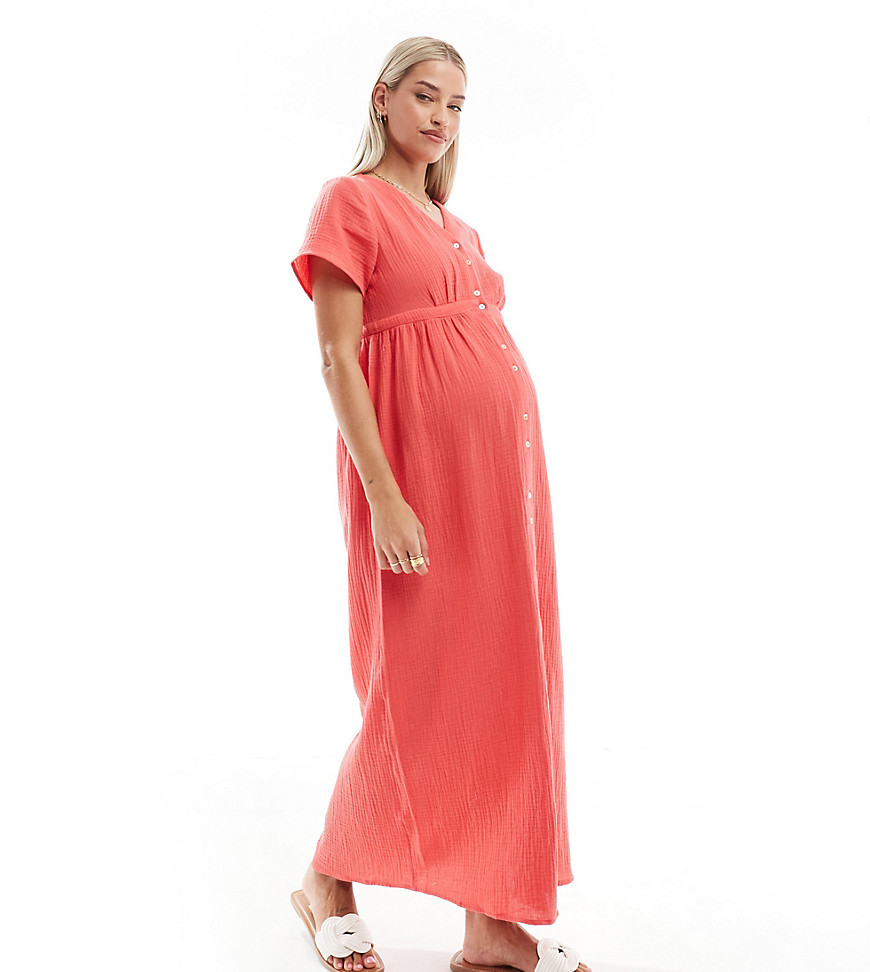 Vero Moda Maternity buttondown midi dress in poppy red