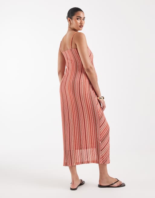 Vero Moda Maternity chevron knitted crochet cami midi dress in pink, 3 of 4