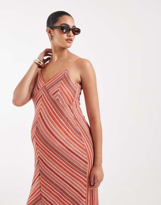 Vero Moda Maternity chevron knitted crochet cami midi dress in pink, 4 of 4