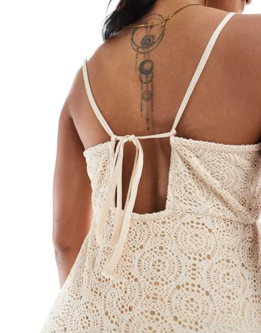Vero Moda Maternity - Cremefarvet maxikjole i blondestof med plunge foran, 3 af 4