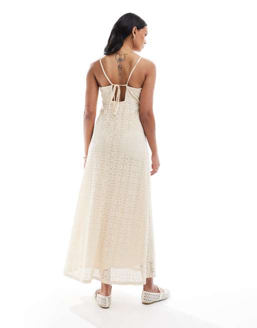 Vero Moda Maternity - Cremefarvet maxikjole i blondestof med plunge foran, 4 af 4