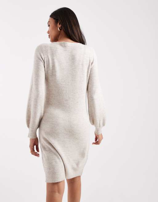 Vero Moda Maternity - Cremehvid midikjole i blød strik med ballonærmer, 4 af 4